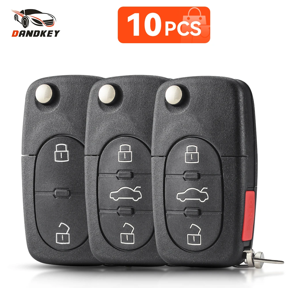 

Dandkey 10PCS 3 Buttons Key Fob For Audi A3 A4 A6 A8 TT RS4 Quattro 1994 - 2004 Car Remote Flip Key Shell Case Replacement