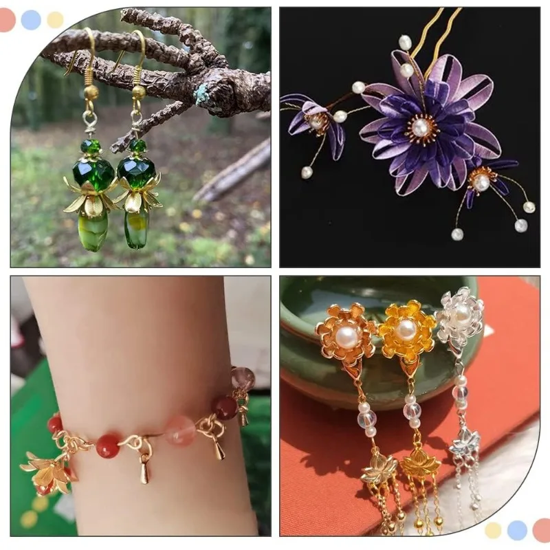 48Pcs 2 Colors 3D Brass Bead Caps 16x6.5mm Multi-Petal Flower Brass Bead Caps Filigree Spacer Bead for Bracelet Necklace