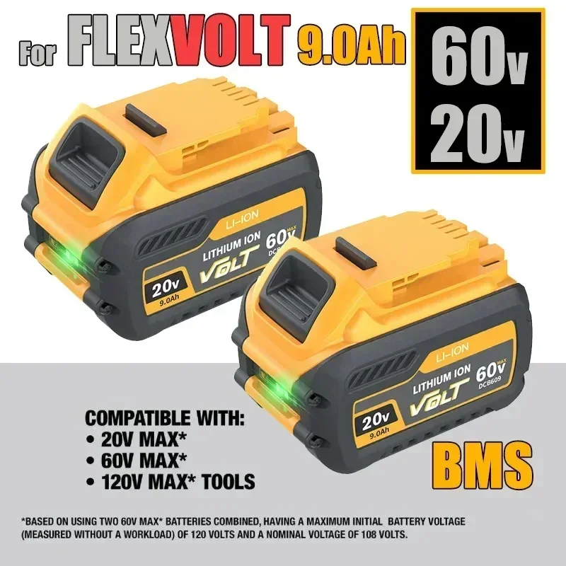 

For Dewalt FLEXVOLT 20V/60V MAX Battery 9Ah DCB609 Lithium-ion DCB606 DCB612 DCB609 DCB205 DCB200 DCB182 Batería for Dewalt 20V