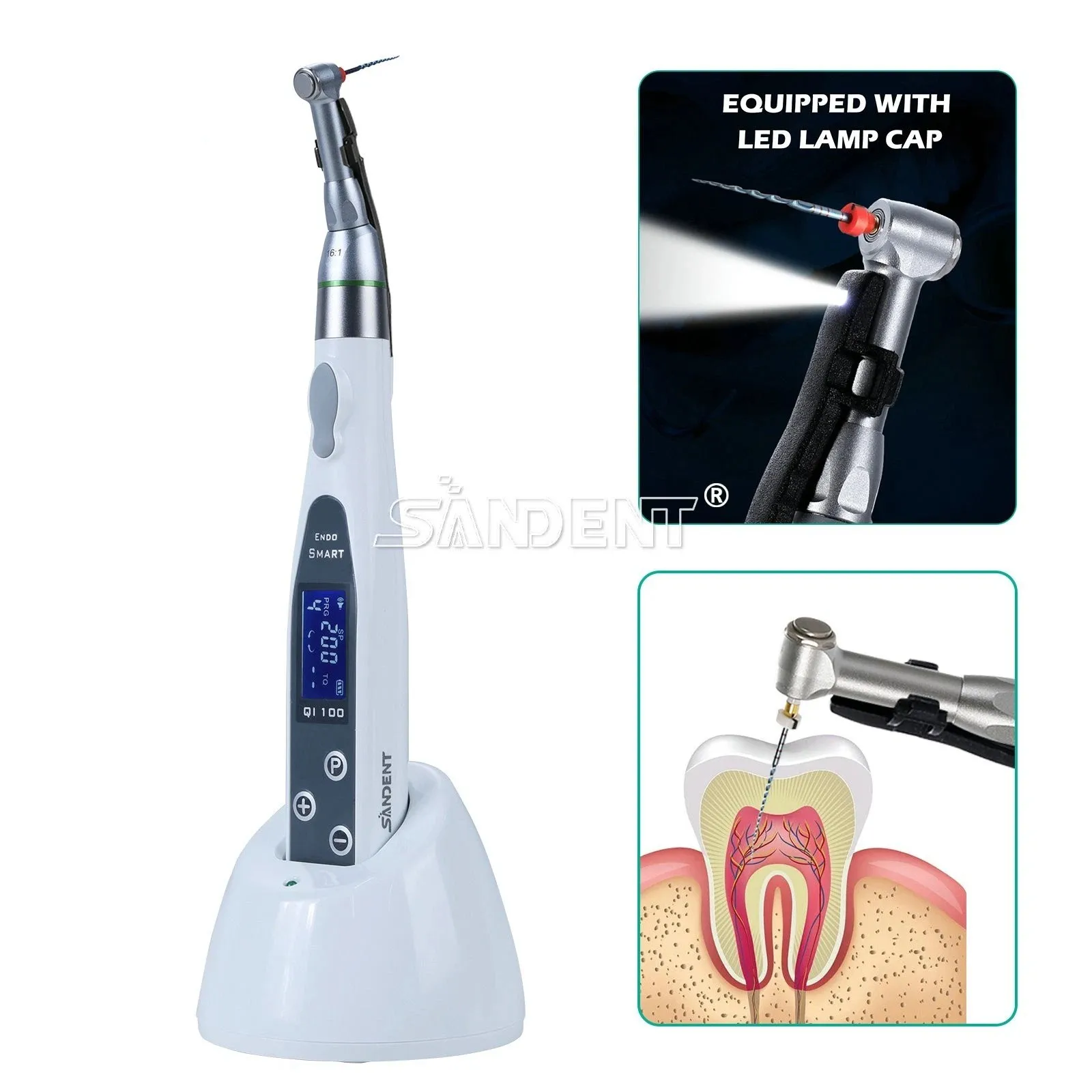 

Беспроводной эндодонтический мотор с LED-подсветкой и угловым наконечником 16:1 для стоматологии