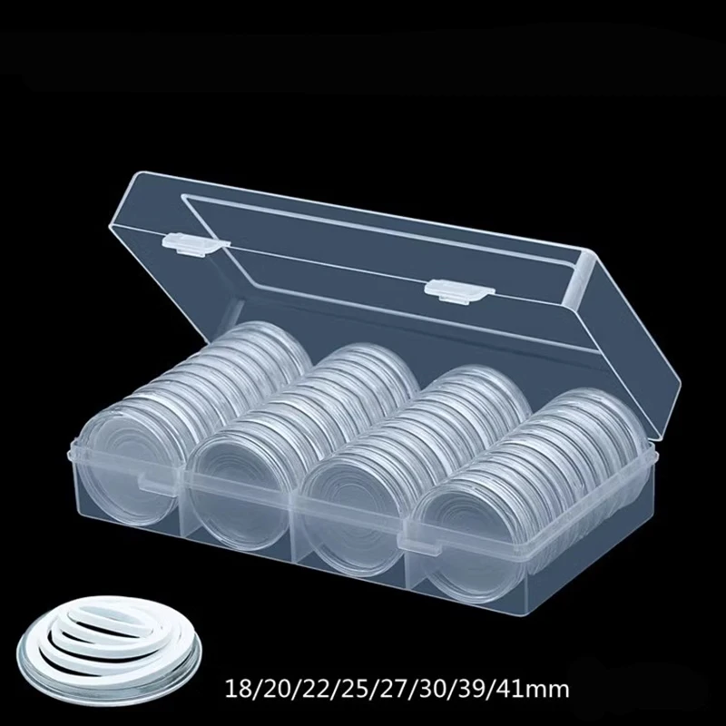 

60Pcs Clear Transparent 41mm Coin Capsule Holder Round Boxed Coin Holder Plastic Storage Collectable Display Cases with capsules
