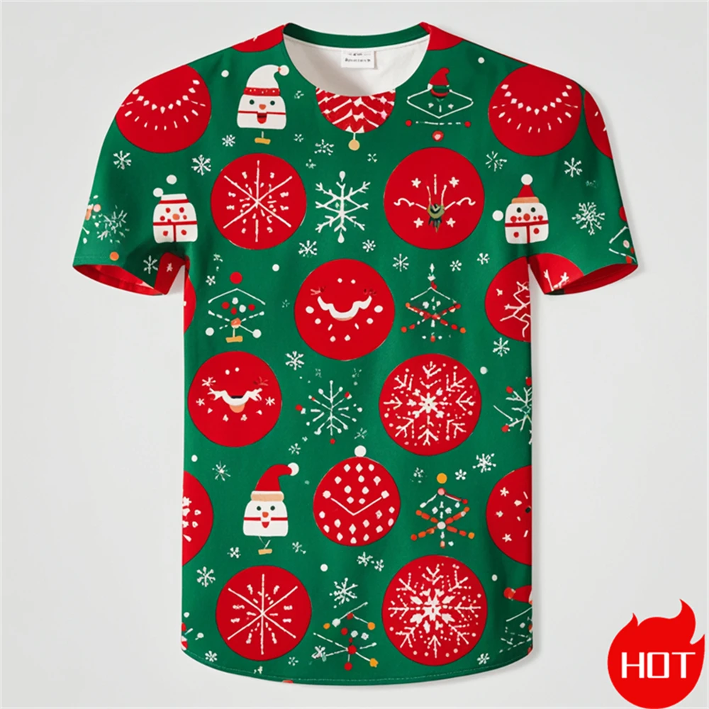 New Fashion 3D Print Happy Christmas T Shirt for Men Casual Short Sleeve T Shirts Unisex Xmas Graphic T-Shirts Mens Clothing Tee