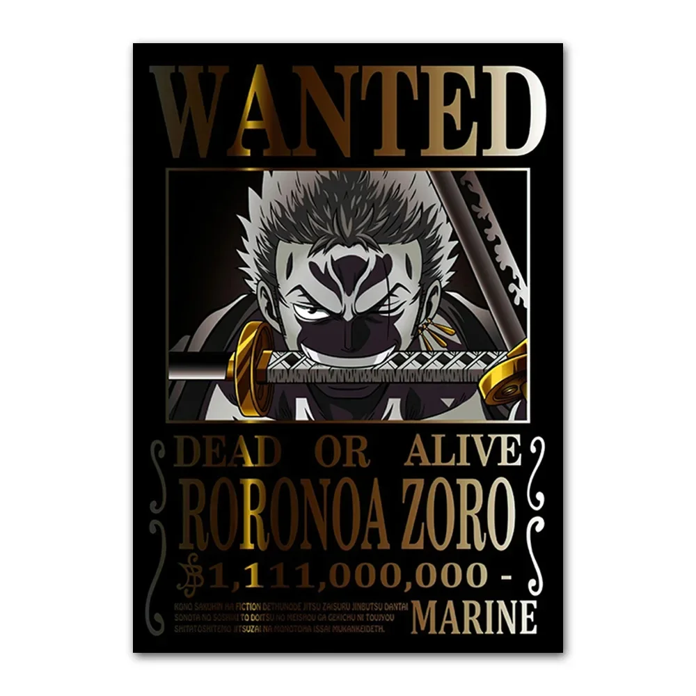 Póster de animación de acuarela One Piece Wanted Bounty Canvas Core, imagen colgante, regalo decorativo