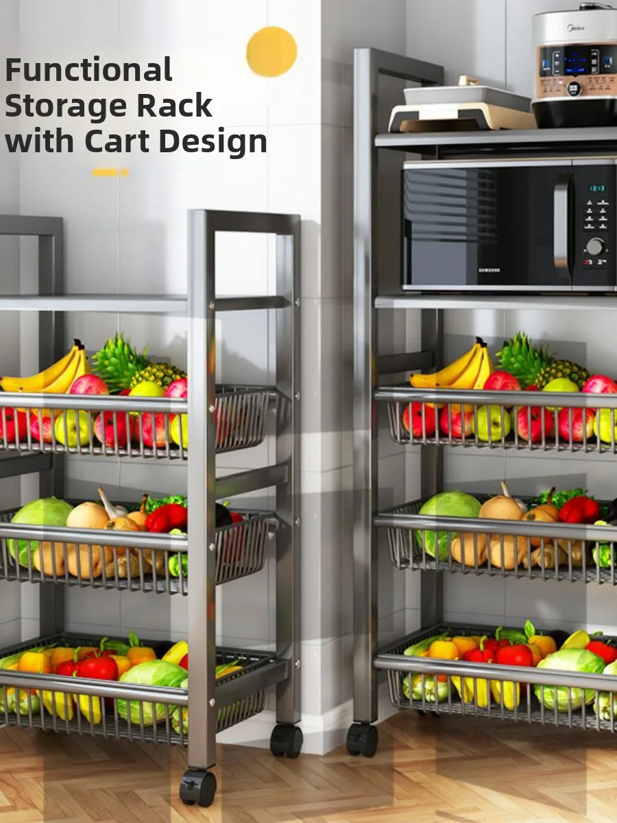 

Upgraded Kitchen Multi-layer Floor-standing Simple Shelf Modern Minimalist Carbon Steel Storage Rack Vegetable Draining
