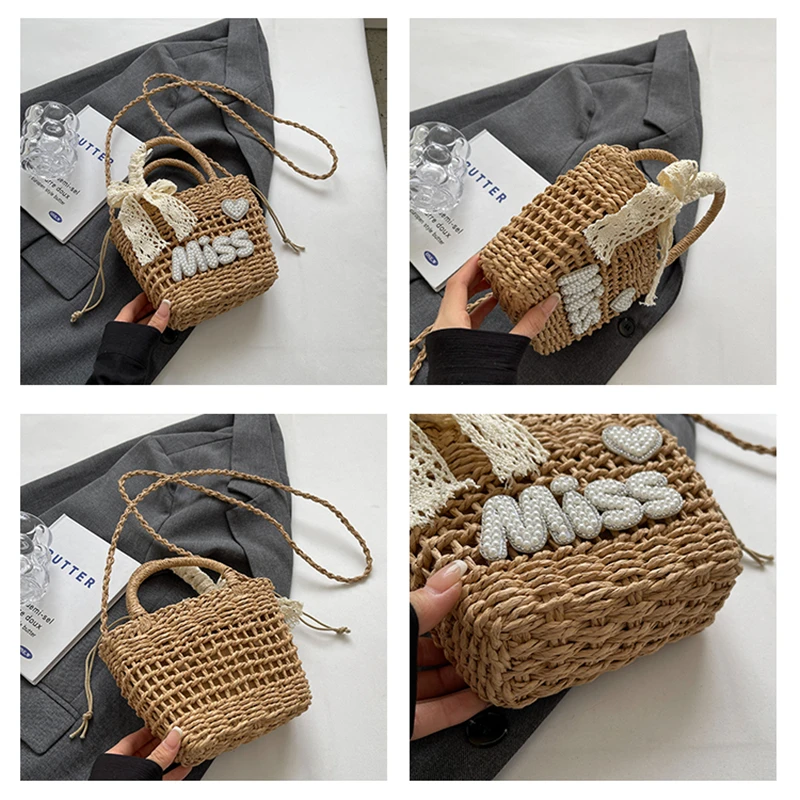 Women Fashion Handwoven Shoulder Crossbody Bag Rattan Straw Woven Bag Female Summer Beach Bag Girl Handbag Purse New Design