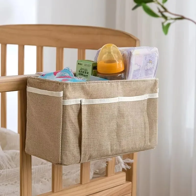 Cotton Linen Hanging Storage Bag Bedside Wall Mount Miscellaneous Book Organizer Bag for Bedroom Dorm
