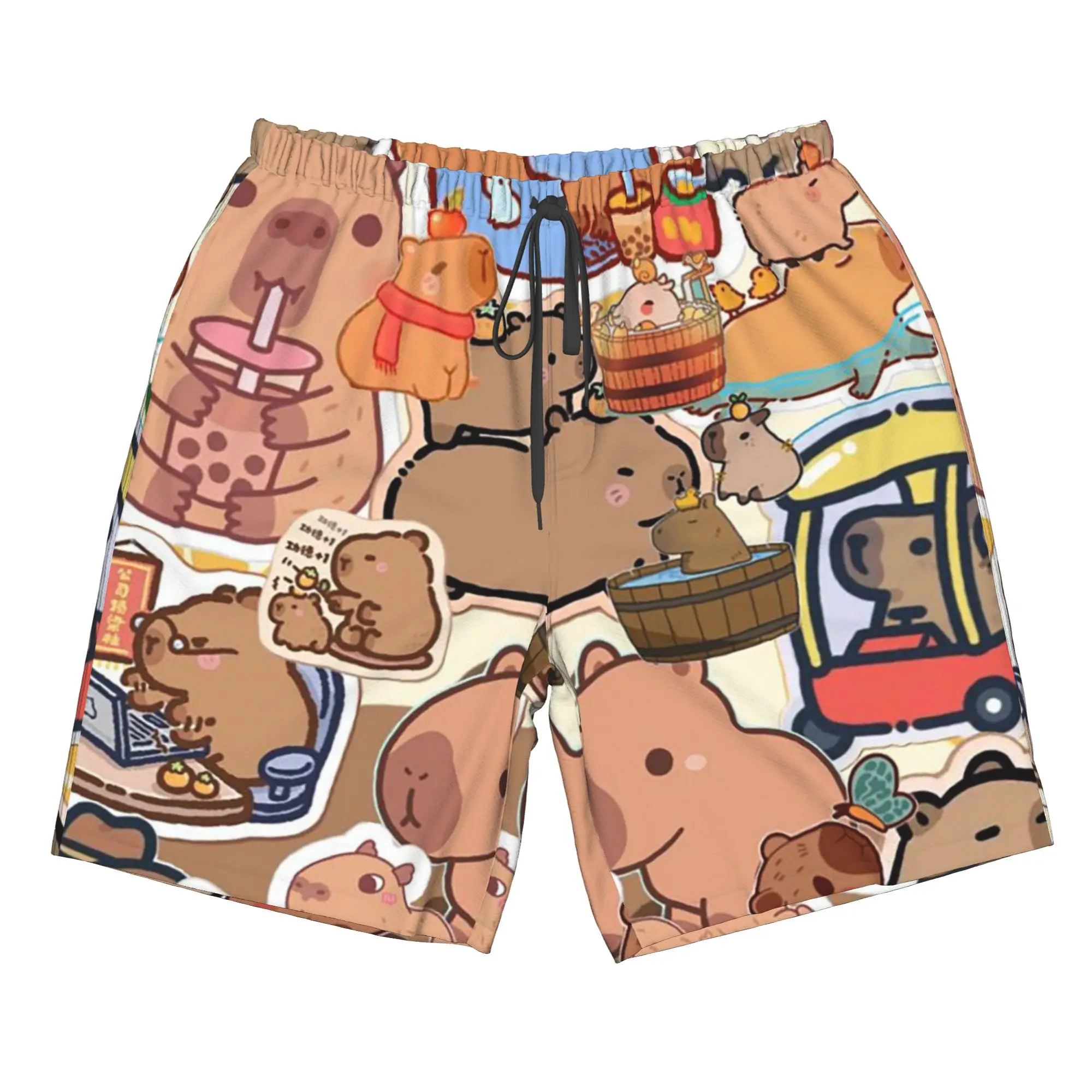 Cartoon Capybara Collage Print Trunks Beach Board Shorts Casual Quick Dry Swim Summer Men Pants
