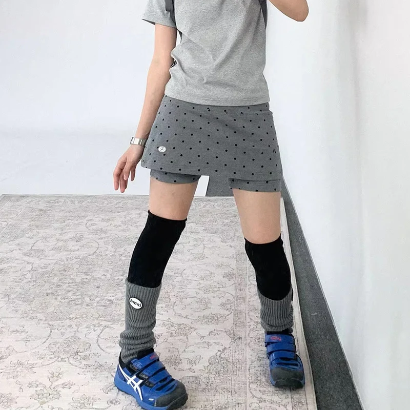 Preppy Grey Polka-Dot Sport Short Skirt Women Summer 2026 High Waist A Line Shorts Skirts Woman Streetwear Y2K Mini Skirt Female