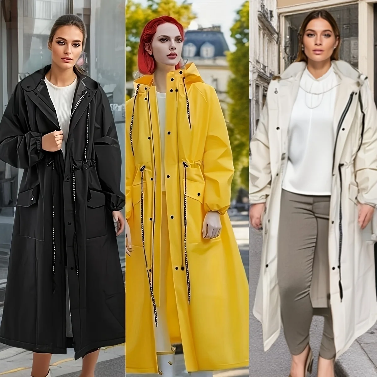 1pc Fashion, breathable, Adult Waterproof Long Raincoat, Raincoat Hooded Outdoor Hiking Travel Fishing Thickened Drawstring Slim Fitted Rain Poncho, Waterproof & Rainproof Lightweight Hooded Rain Coat,