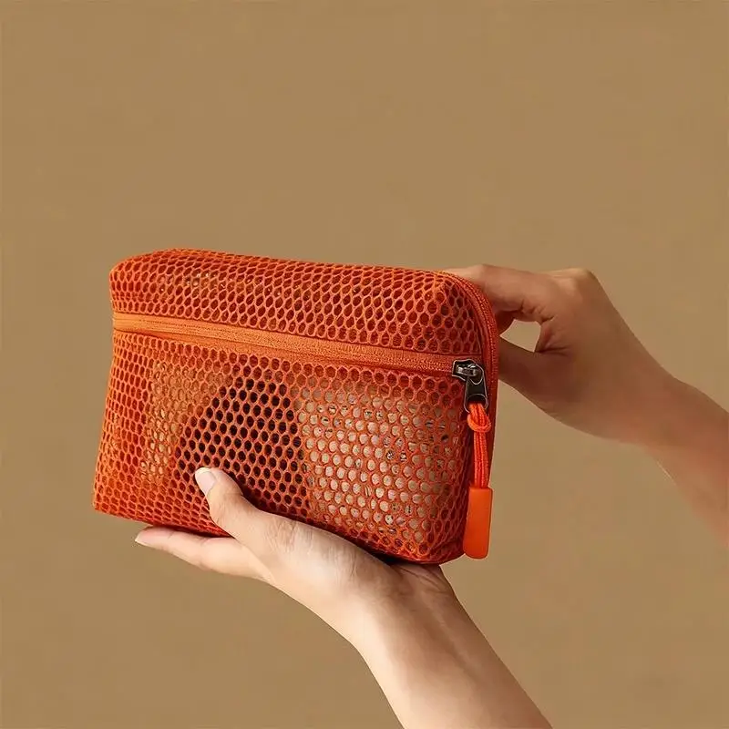 Nylon Mesh Storage Bag Breathable Fabric Durable Zipper For Travel Toiletries Home Organization Daily Use