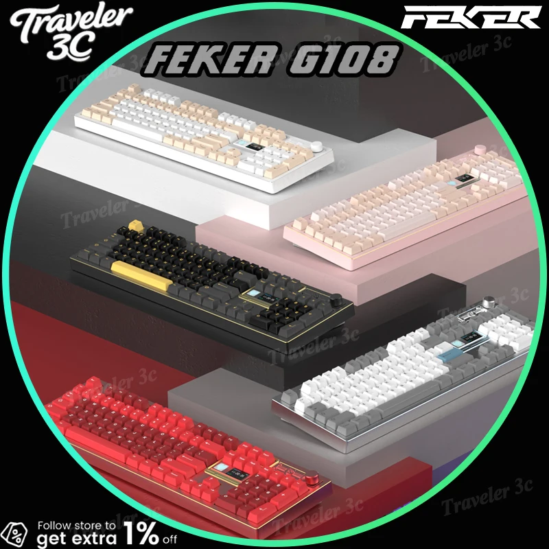 

FEKER G108 CNC Aluminum alloy Mechanical Keyboard Three Mode Wireless 108Keys 10000MAH Gaming Office Hot Swap Gasket Gift PC