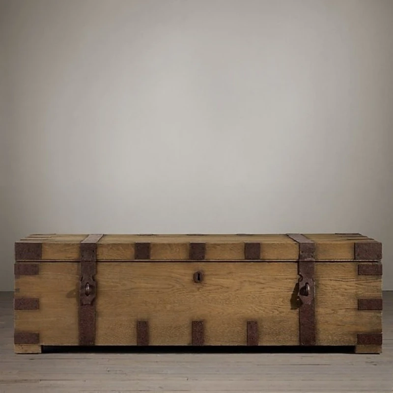 

Furniture retro old wrought iron box cafe, oak locker storage cabinet