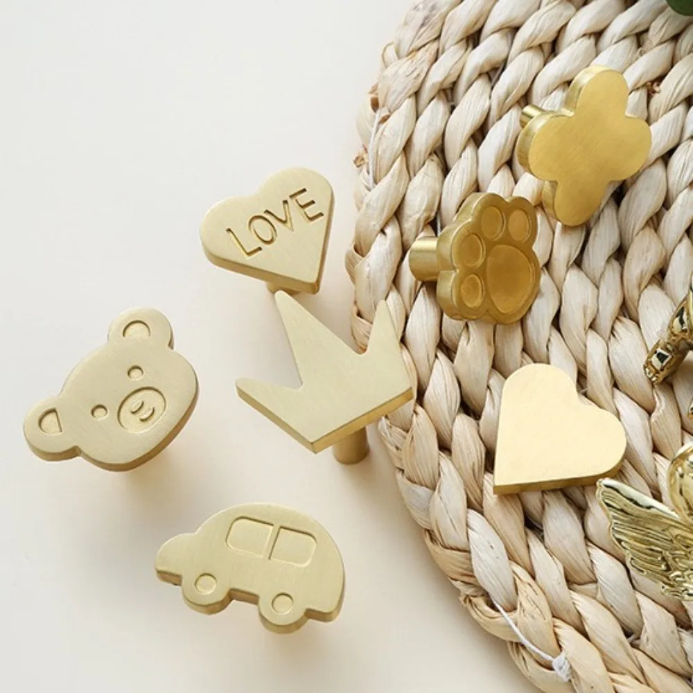 Brass Cartoon Door Handles Heart-shaped Wardrobe Pulls Bear Furniture Handles Decoration Cupboard Cabinets Drawers Knobs