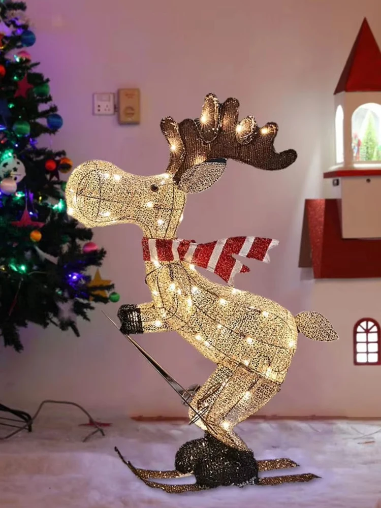 Glowing Ski Reindeer Ornaments Reindeer Lawn Decorations 3d Glowing Reindeer Ornaments with Led Lights for Christmas Decoration