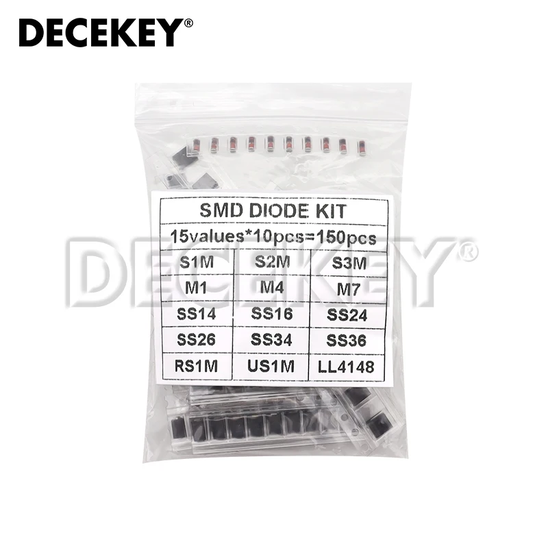 150pcs SMD Fast Switching Schottky Diode Assorted Kit Set M1 M4 M7 S1M S2M S3M SS14 SS16 SS24 SS26 SS34 SS36 RS1M US1M LL4148