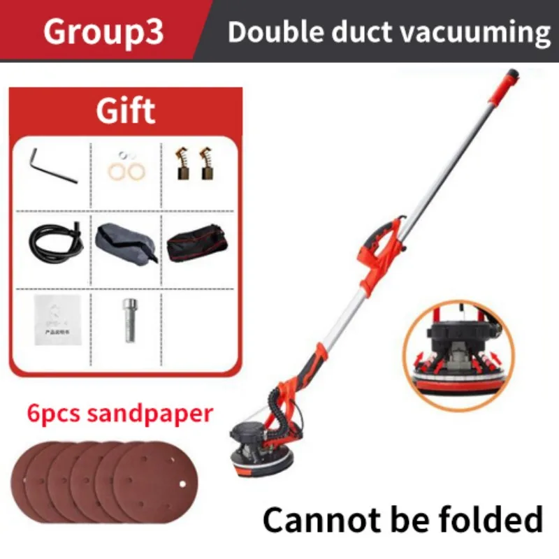 Electric Drywall Sander Pole Drywall Sander Wall Polishing Machine Dustless Led Light Wall Putty Polisher Machine 800W/850W/1250