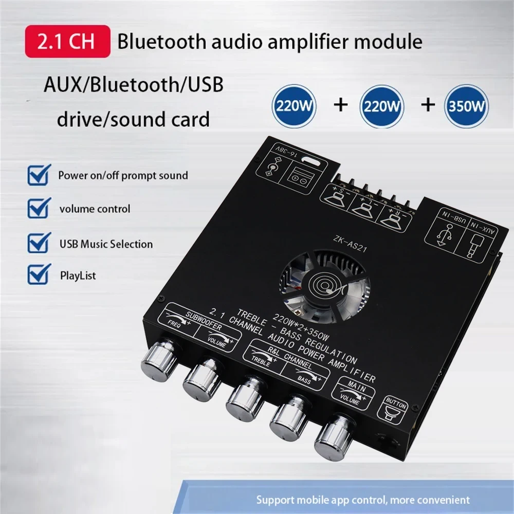 2*220 Вт + 350 Вт Bluetooth TPA3255 мощность аудио стерео сабвуфер усилитель плата 2,1-канальный эквалайзер театра класса D усилитель AS21 AUX