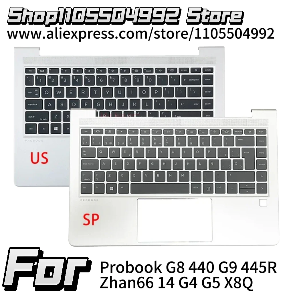 New Original US Spanish Keyboard For Probook G8 440 G9 445R Zhan66 14 G4 G5 X8Q Laptop Palmrest Upper Cover Backlight