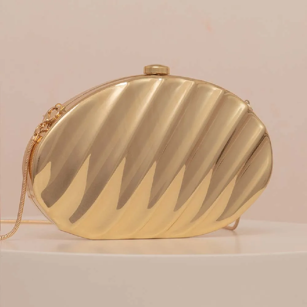 Tas Kotak Besi Bentuk Daun Kerang Genggam Wanita Modis, Tas Selempang dan Clutch Malam Hari Kelas Atas