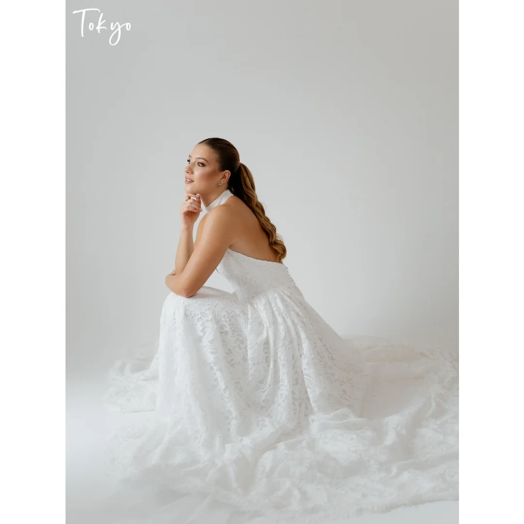 Tokyo Halter Neck A‑line skirt Wedding Dress Backless vestidos de noche Cathedral Train Floor‑Length Elegant Formal Evening 2026