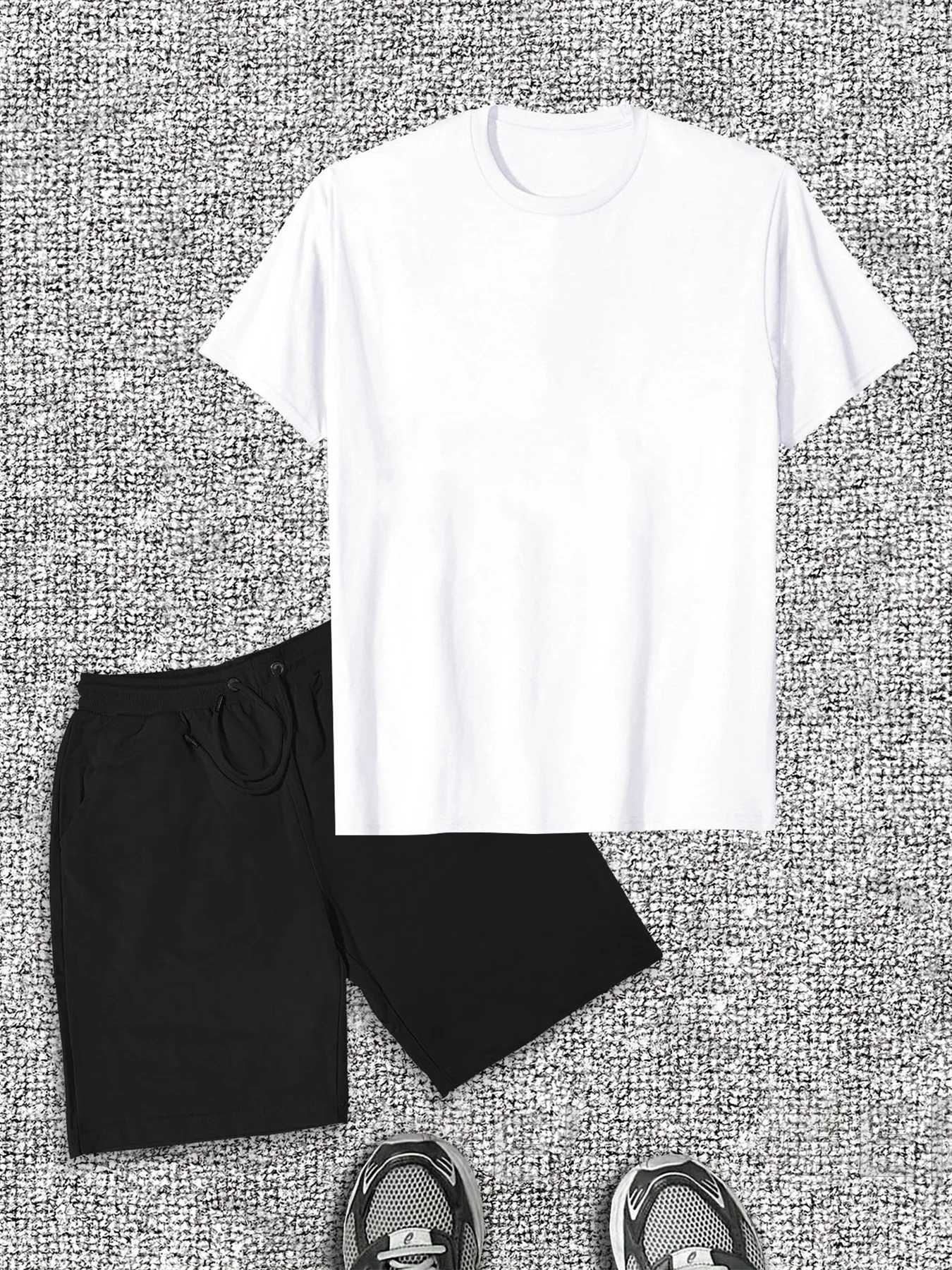 

Men's 2025 Summer Casual Set 100% Cotton Round Neck Short Sleeve T-Shirt Elastic Waist Shorts Ideal for Sports Daily Wear