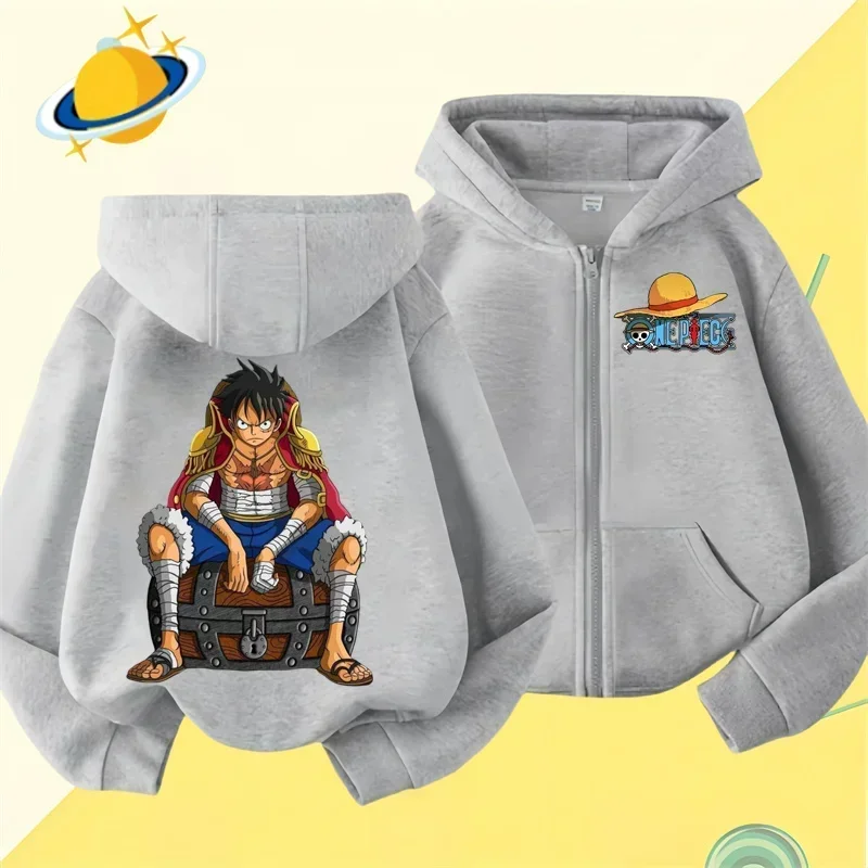 Anime One Piece kids zipper hoodie Cartoon printed Autumn/Winter long sleeved hooded sweatshirt casual top for boys and girls