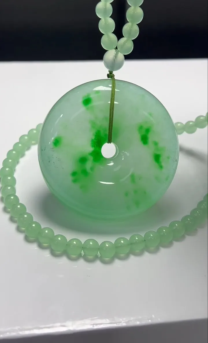 AAA Real natural high Ice Green Ping buckle Jade Jadeite Pendant&Necklaces