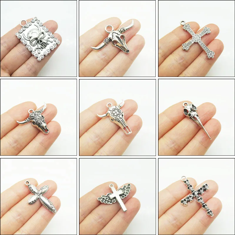 Новые тибетские посеребренные черепа, крылья, крест, бык, подвески, подвески для подарков, ювелирные изделия Новые тибетские посеребренные черепа, крылья, крест, бык, подвески, подвески для подарков, ювелирные изделия