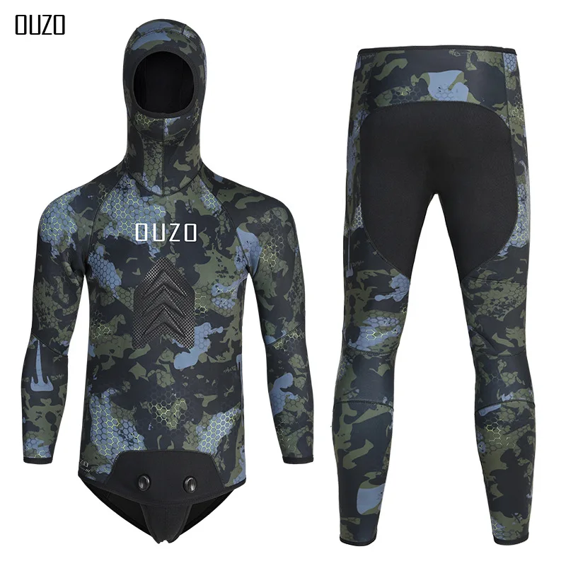 

OUZO 7MM Outdoor Diving Fish Hunting Suit Split Camouflage CR Light Leather Wetsuit Warm Thickened Freediving Fish Catching Suit