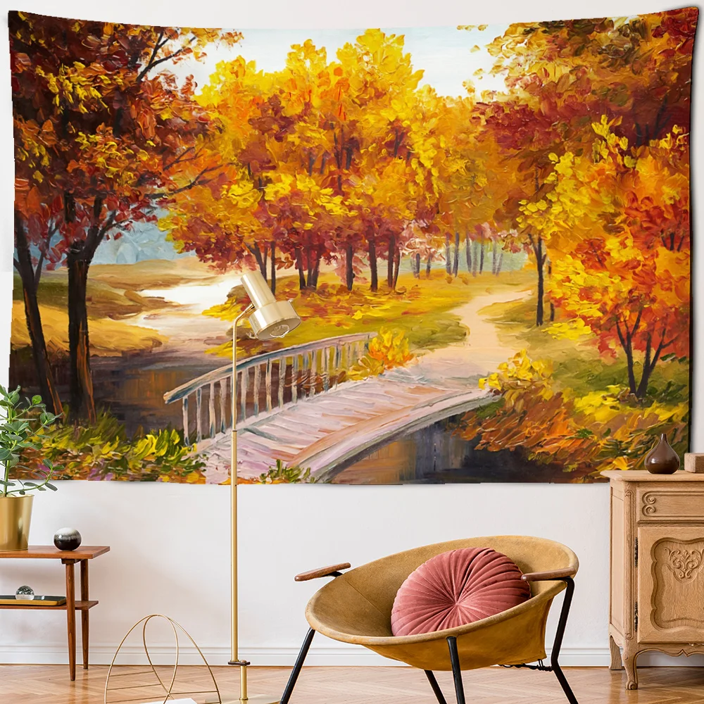 Red Maple Forest 3D Autumn Tree Scene Wall Hanging Bohemian Tapestry Family Bedroom Background Decoration