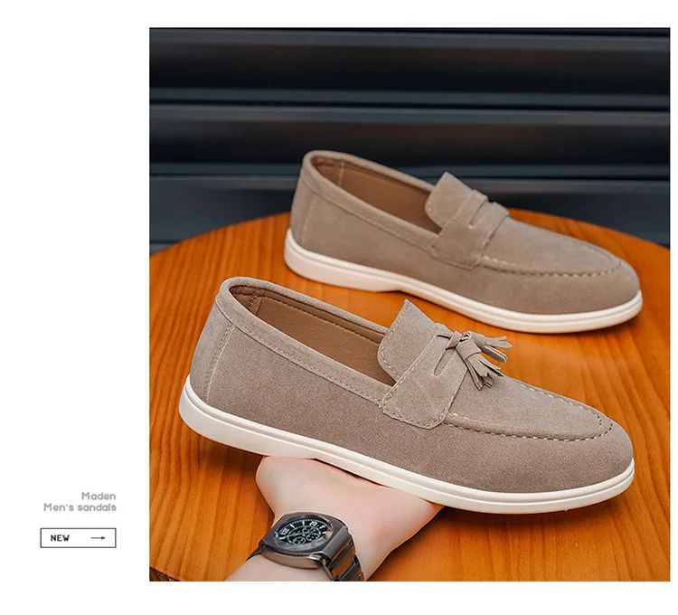 Herren Flache Slipper aus Mattiertem Wildleder 2025 Komfortable Rutschfeste Modische Loafer Leichte Trendige Outdoor Freizeitschuhe – Detail 12