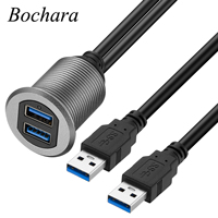 Bochara Flush Mount Panel Dual USB3.0 USB 2.0 Male to Female Extension Cable Aluminum Alloy Shell With Indicator Light For Car