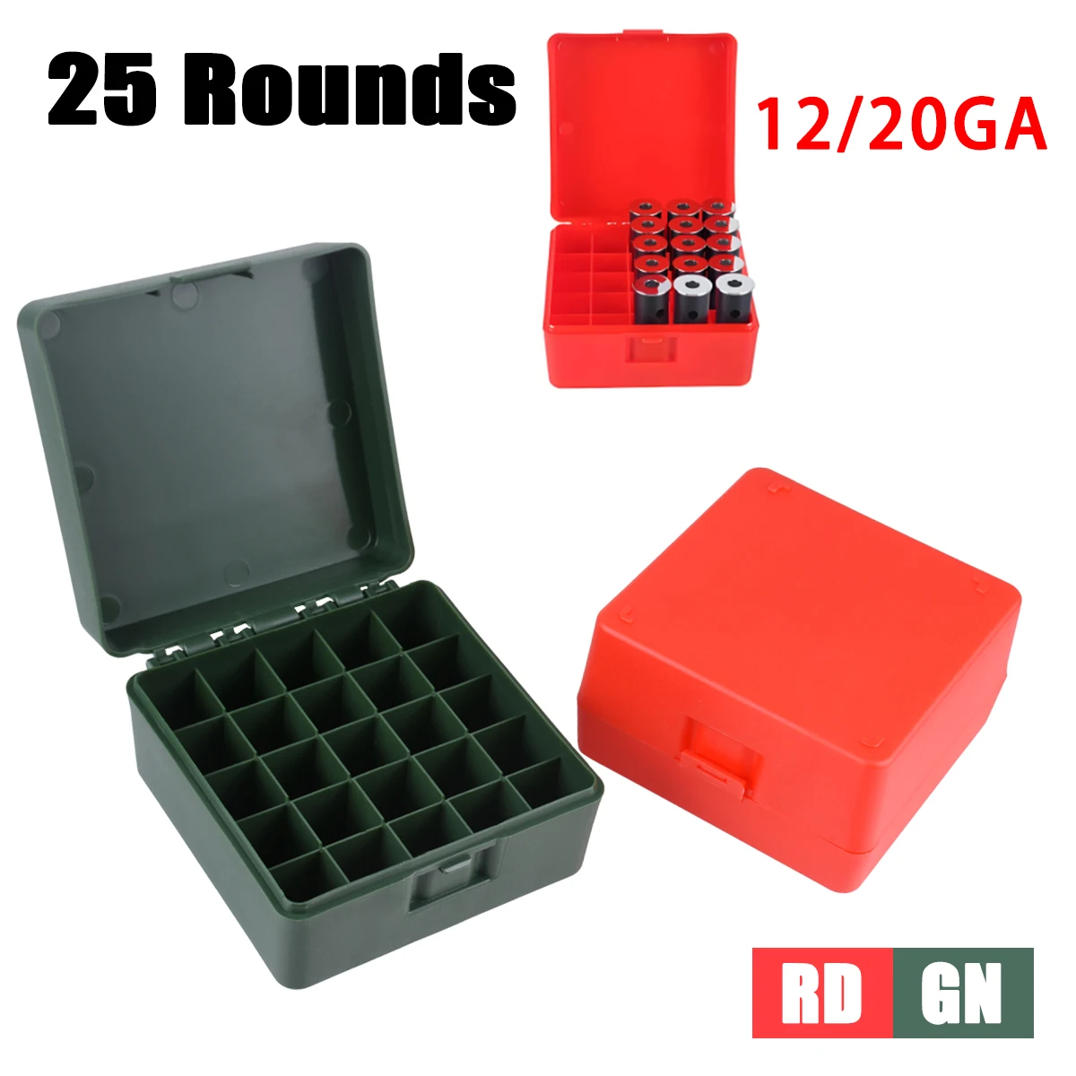 

Tactical PP 25 Rounds Ammo Box 12/20GA Shotgun Shell Box Flip-Top Bullet Shell Holder Cartridges Case Plastics Ammo Storage Box