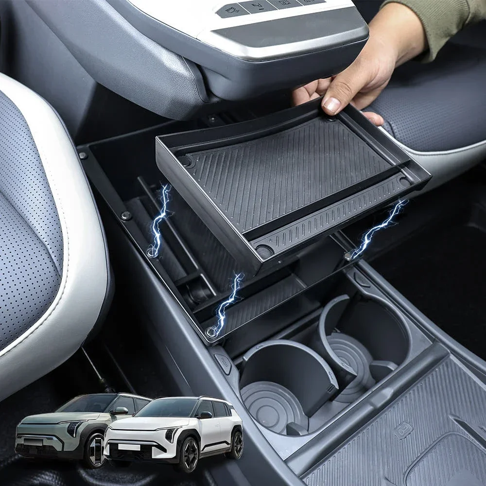 

For Kia EV3 Car Interior Storage Tidying Stowing Coin Card Central Holder Tray Organizer Box Under Storage Armrest Rear Rack