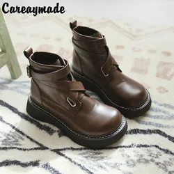 Careaymade-klamra krótkie buty damskie muffin krótkie buty retro botki damskie Chelsea boots komin buty damskie buty