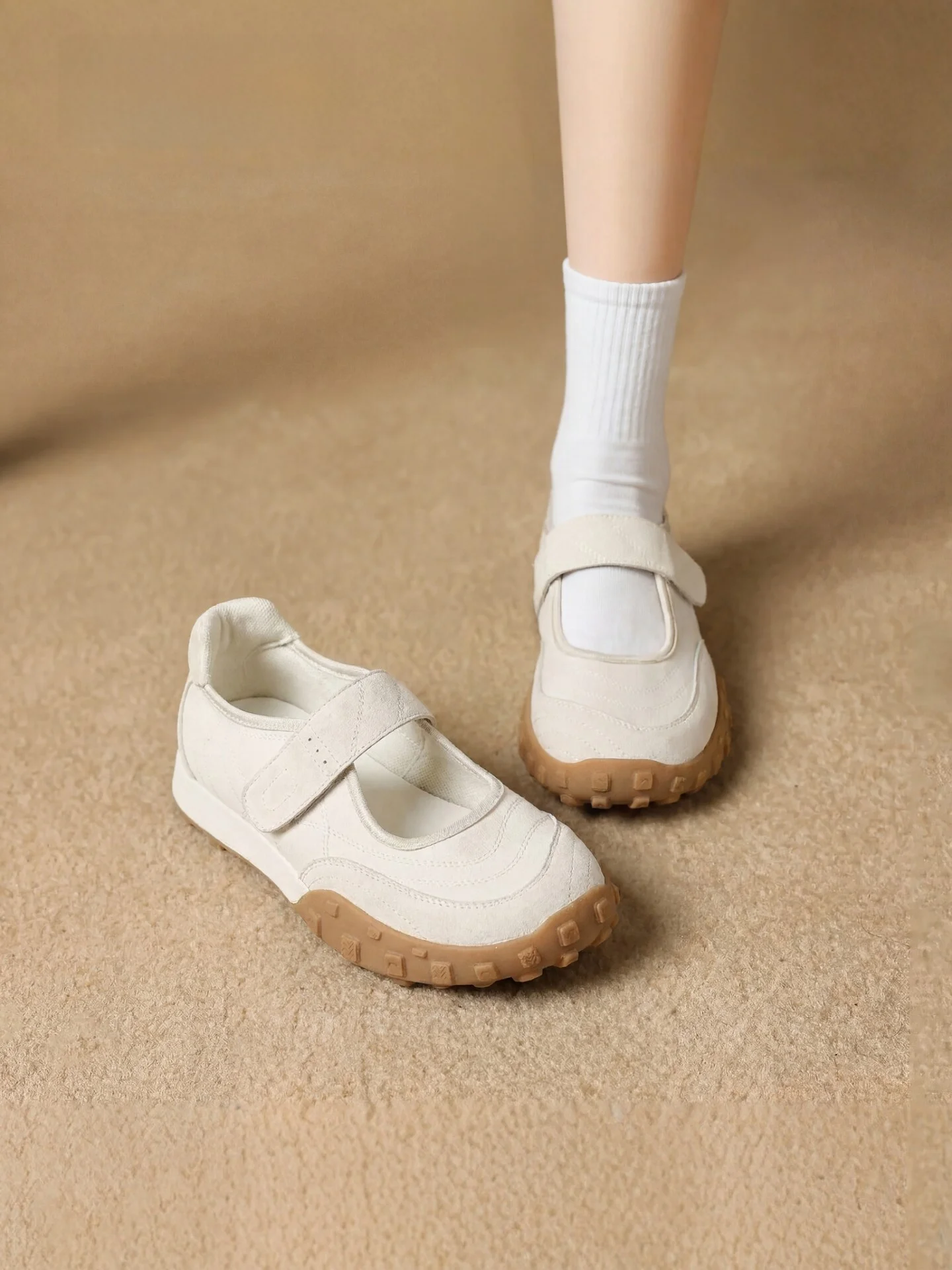 

Agsdon Women's Sporty Mary Jane Shoes Breathable Summer Sneakers Ballet Training Shoes with Magic Tape Lightweight Rubber Sole