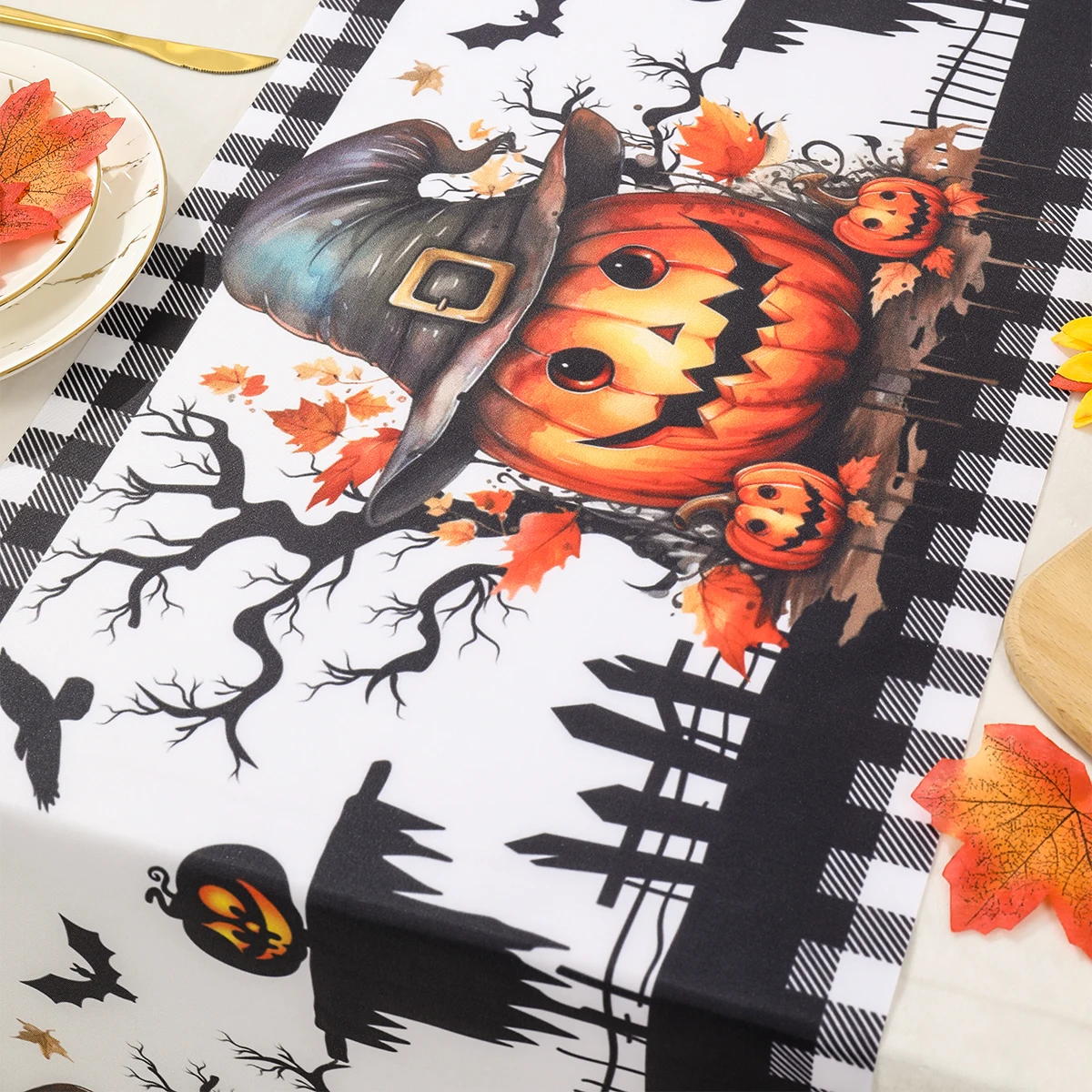 مفرش طاولة الهالوين لتزيين حفلات الهالوين للأطفال، مفرش طاولة شبح اليقطين المخيف، خدعة أو علاج لوازم الحفلات