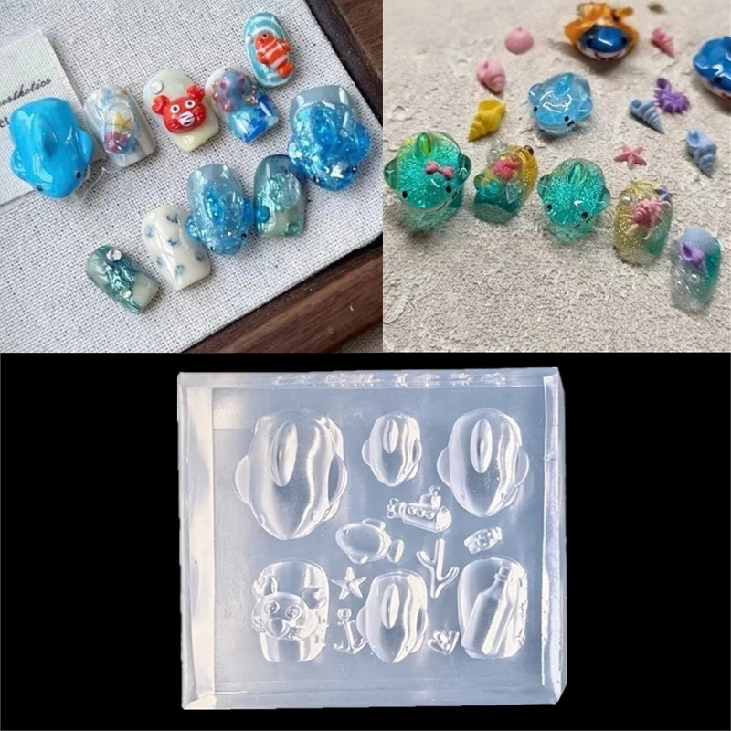 Summer Sea Starfish Fish Diy Silicone Manicure Nail Art Decorations Mold 1pcs Sea Shark Crab 3d Silicone Transparent Nail Mold