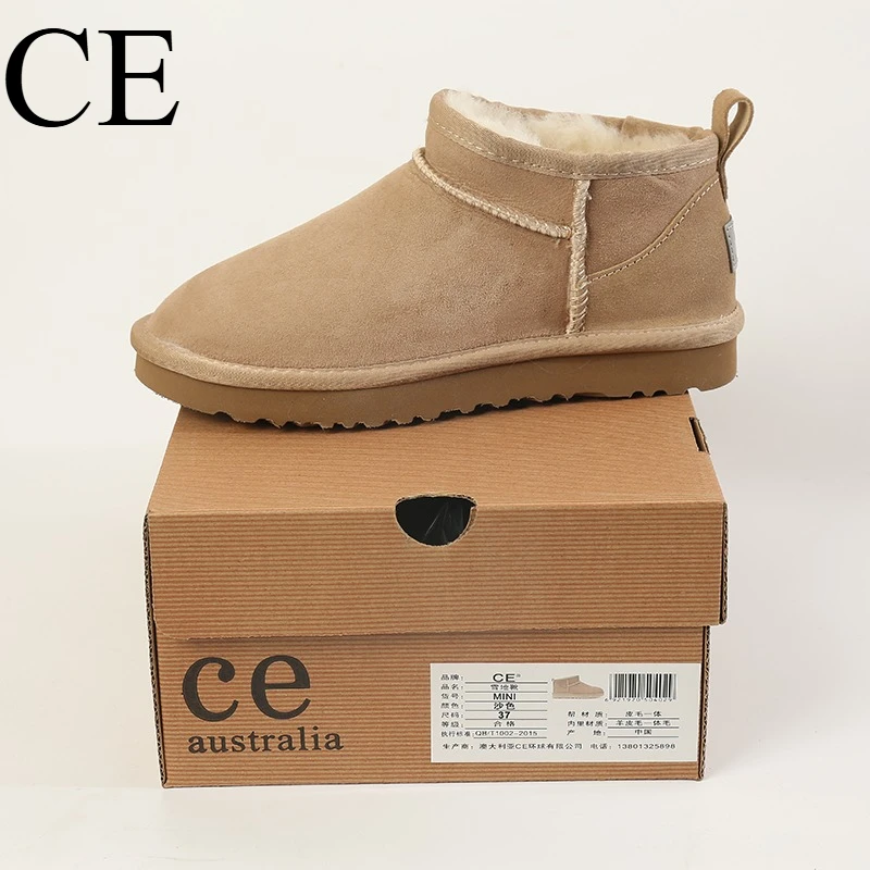 

CE2026 Winter Boots Fur Ladies Snow Boots Real Sheepskin Wool Low-cut Warm Fur Shoes Man and Women Winter Short Boots Super Mini