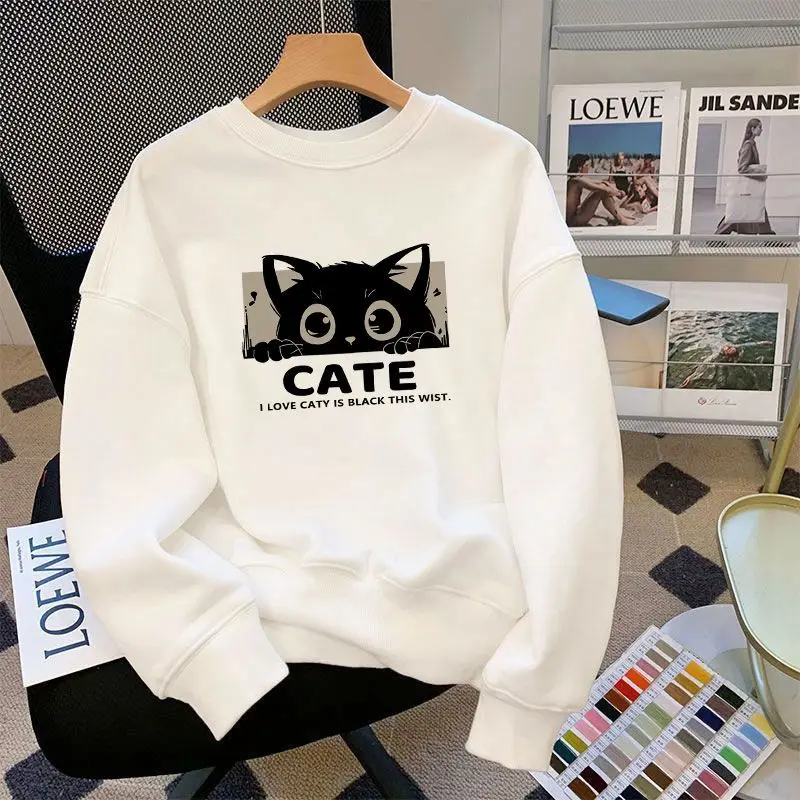 

American Cat-printed Round-neck Hoodie for Men, A Trendy and Casual Inner Layer for Autumn and Winter