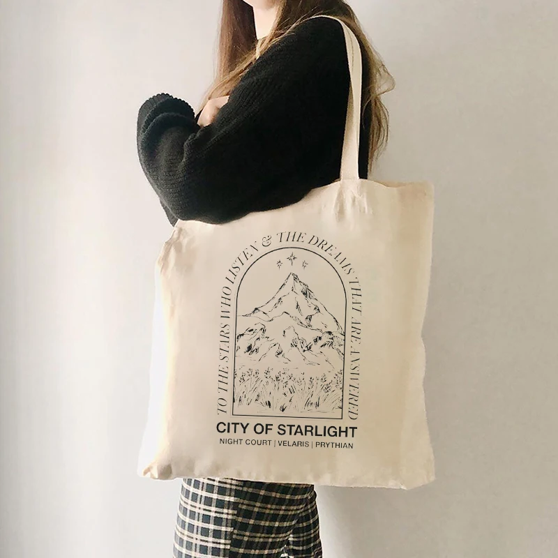 City of Starlight Pattern Tote Bag Daily Commute Canvas Shoulder Bags Trendy Folding Clutch Large Capacity Shopping Organizer