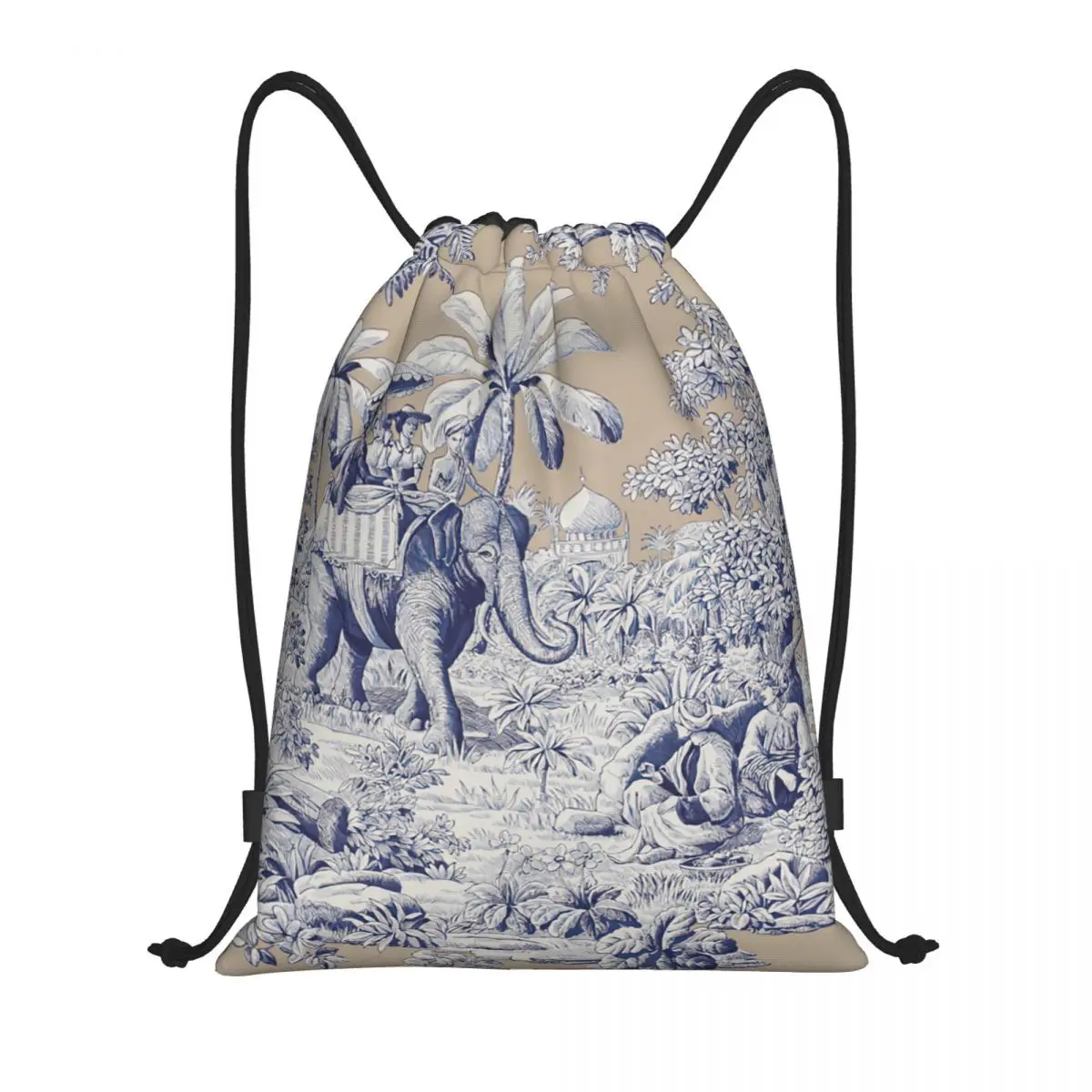 Mochila con cordón y motivo de elefante Toile De Jouy azul marino personalizada, bolsa De gimnasio deportiva para hombres y mujeres, mochila De compras De arte francés