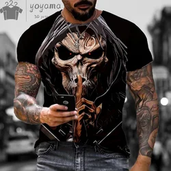 Terrorist Skull Print Men's Summer Clothes Men's Dry Fit Shirt Short Sleeve Tee Skull Graphic T shirts Vintage Man Clothes Tops