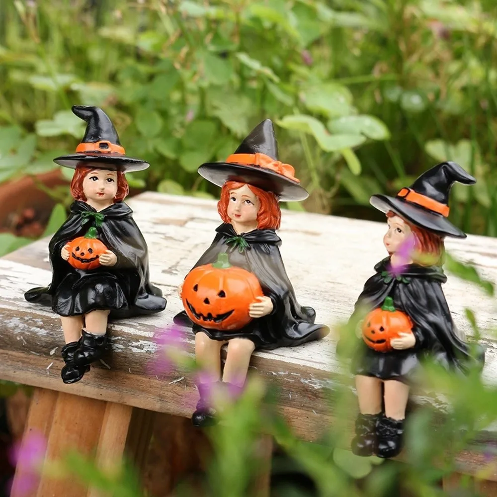 

3pcs Funny Cute Witch Holding Pumpkin Statue Handmade Decoration Pumpkin Witch Figurine Resin Crafts Witch Ornament Fireplace