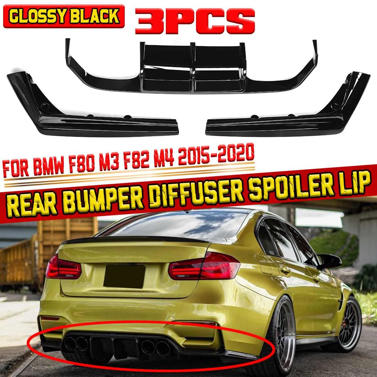 

3x Car Rear Bumper Lip Diffuser Spoiler Side Splitters Apron Flaps For BMW F80 M3 F82 M4 2015-2020 Chassis Spoiler Deflector