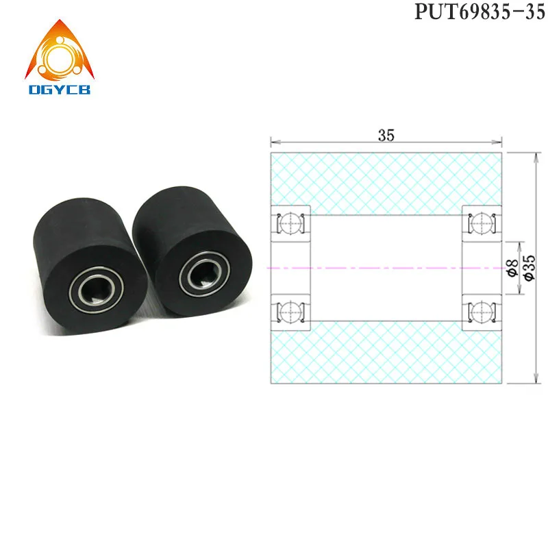 

1pcs 8x35x35 PU Rubber Bearing Roller PUT69835-35 Guid Rail Driving Medium Wheel Pulley 8*35*35 Polyurethane Plastic Bearing