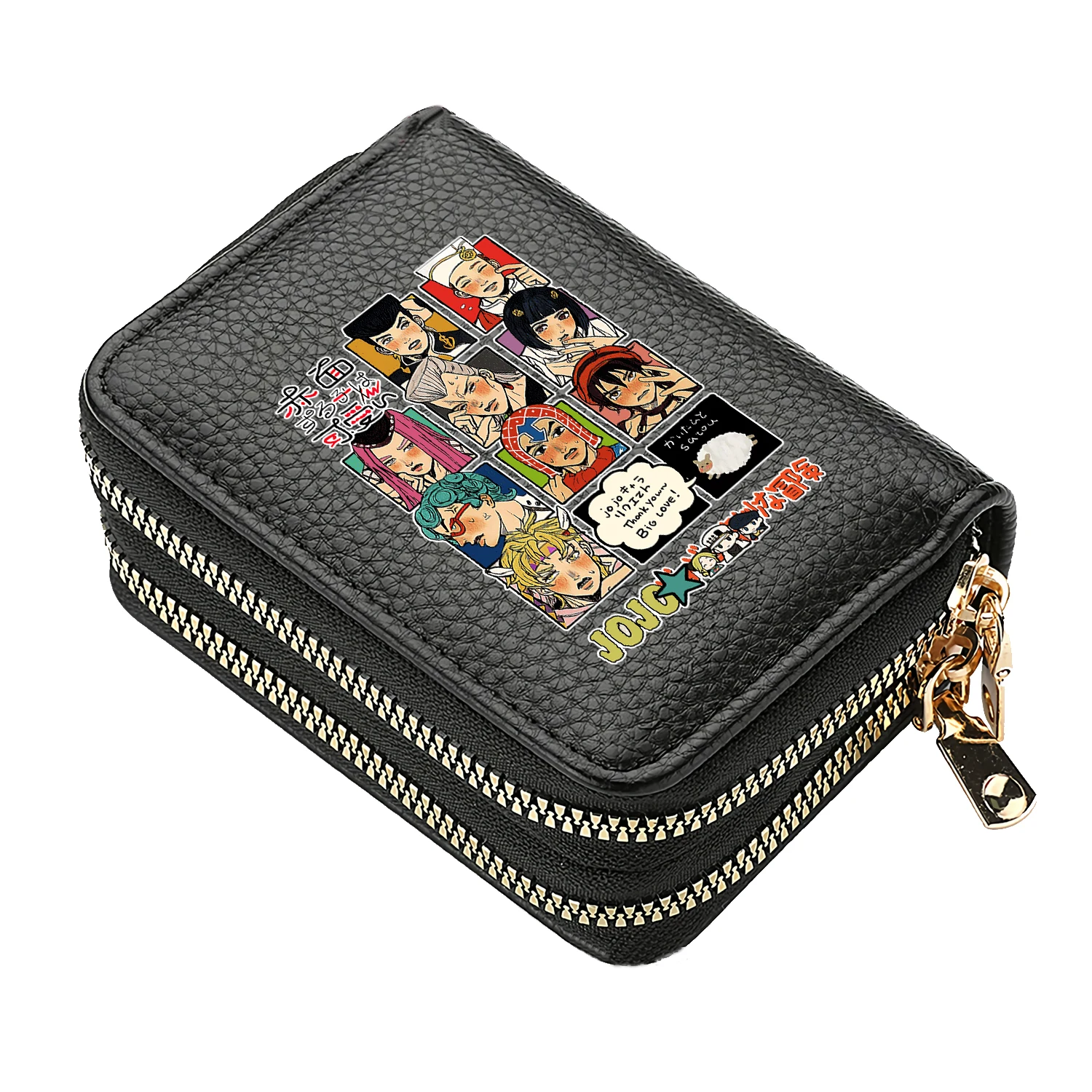 JoJo's Bizarre Adventure Kawaii Multipurpose Double Zipper Wallet Girls Cartoon ID Card Holder Coin Purse Change Clutch Pockets