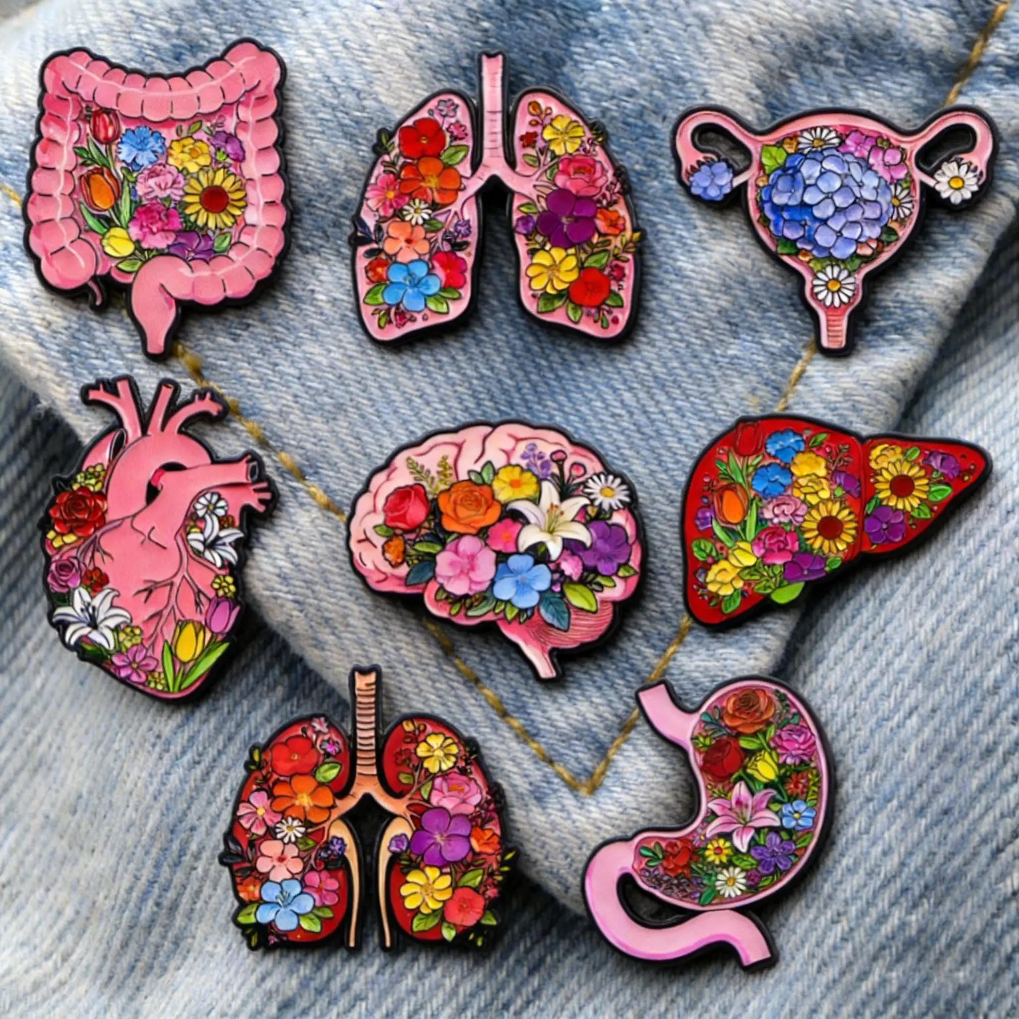 Medical Heart Enamel Pin Uterus Lung Brooch For Coat Women's Brooches Fashion Lapel Badges Jewelry Gift for Doctor Nurse