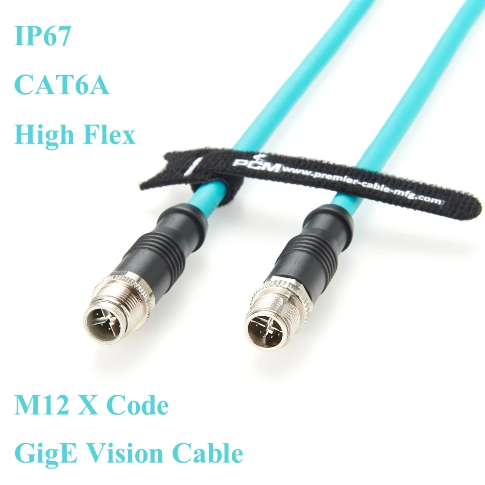 IP67 Industrial Ethernet M12 X Code Male to Male Shielded Cable Cat6A GigE Vision High Flex Cord for Cameras Profinet Ethercat