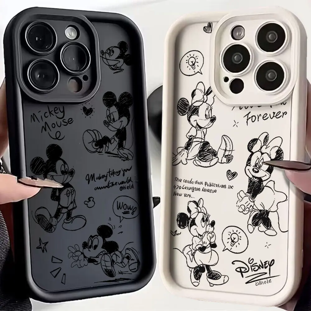 Black Fashion Mickey Minnie Phone Case for Huawei P20 P30 P40 P50 Mate 20 30 40 Pro Nova 7 9 10 SE Soft TPU Back Cover